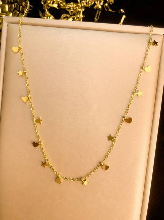 1pc Minimalist Star & Heart Pendant Necklace – Stainless Steel Designer Choker for Daily Wear