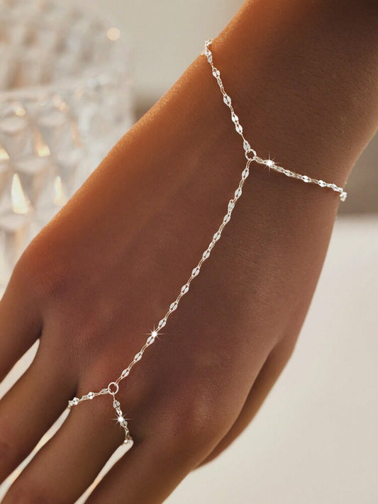 1pc 925 Silver Minimalist Personalized Bling Bling Lips Chain Ring Bracelet