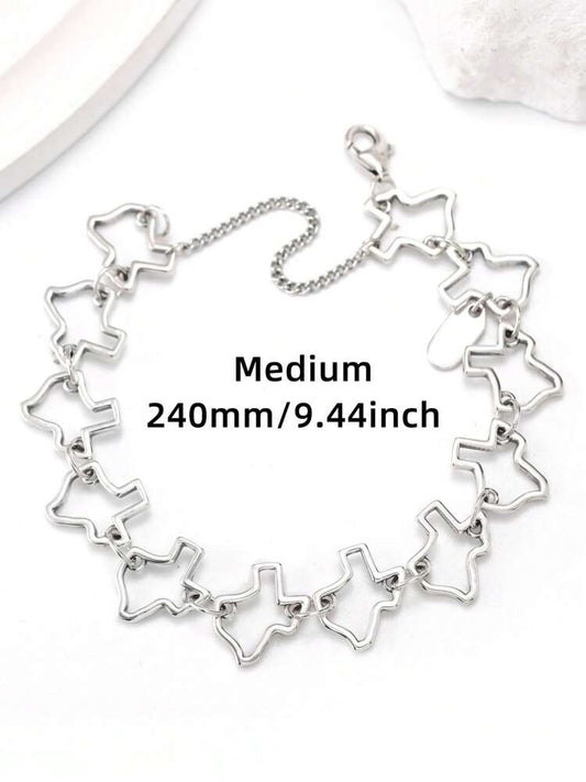 1pc Simple Unique Elegant 925 Sterling Silver Texas Charm Bracelet Embellished Forged Link Charm Bracelet DIY Pendant Women Fine Jewelry Gift