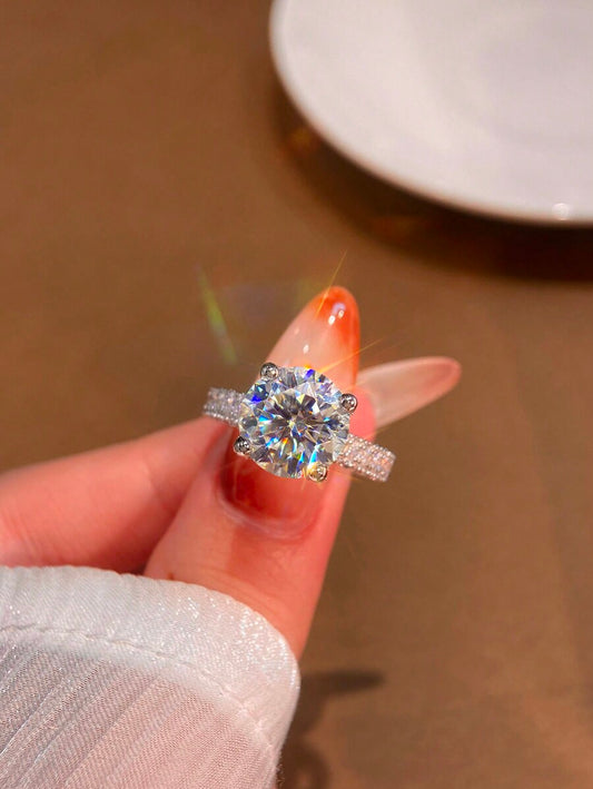 1Pc 5ct Moissanite Engagement Ring Wedding Band S925 Sterling Silver Promise Ring Eternity Ring Anniversary Ring Luxury Jewelry Gifts For Women Bridal Jewelry Rhinestone Diamond Ring